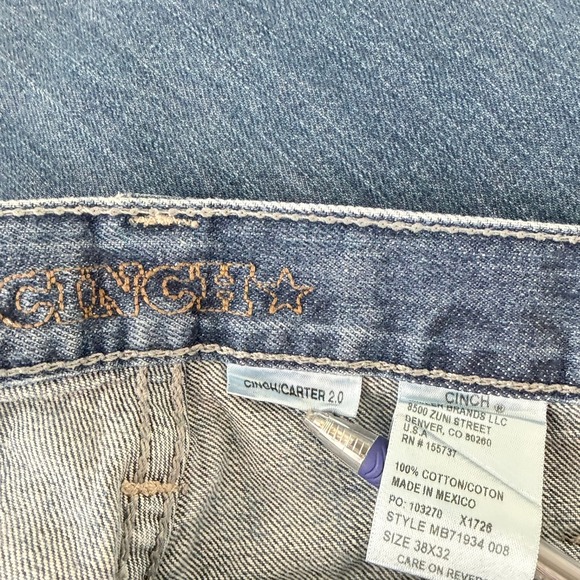 Cinch Carter 2.0 Mens 38x31 Blue Denim Jeans Bootcut Classic Fit - Picture 4 of 5